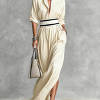 French beltless high-slit dress by 64b136-1e featuring a flowing silhouette and elegant design, shown in a full-length view.