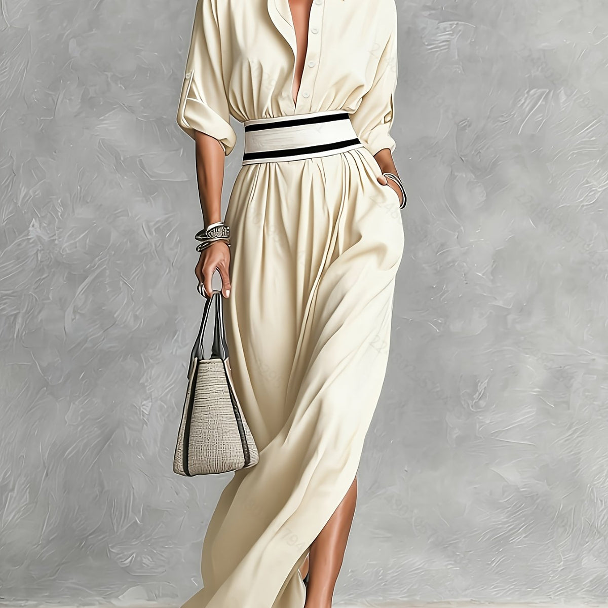 French Belted High-Slit Dress
