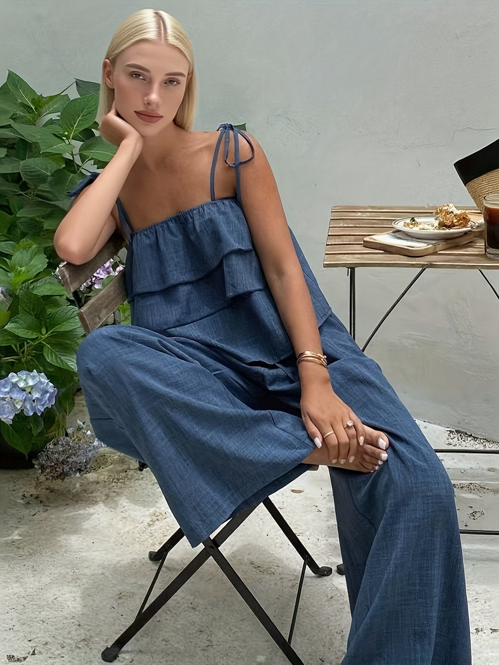 Chic Ruffle Camisole  TieWaist Pant Set