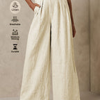 Light beige linen wide-leg pants from 64b136-1e, featuring a relaxed fit and flowing fabric, perfect for casual or summer wear.
