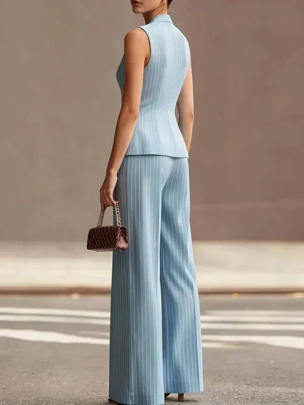 Aria | Pinstripe Sleeveless Vest Wide-Leg Trouser Set