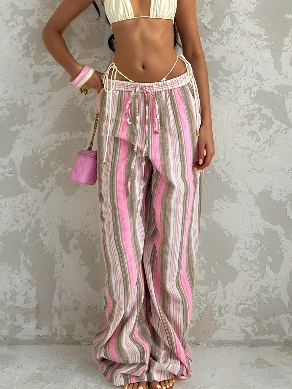 Chic Striped Wide Leg Beach Vacation Pants
