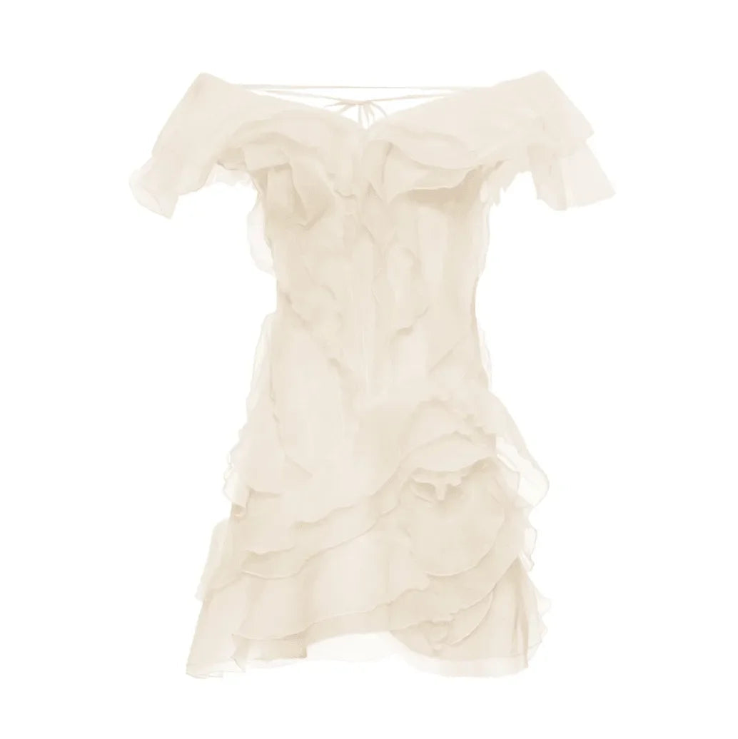 Because Of You Ruffle Layers Ivory Mini Dress