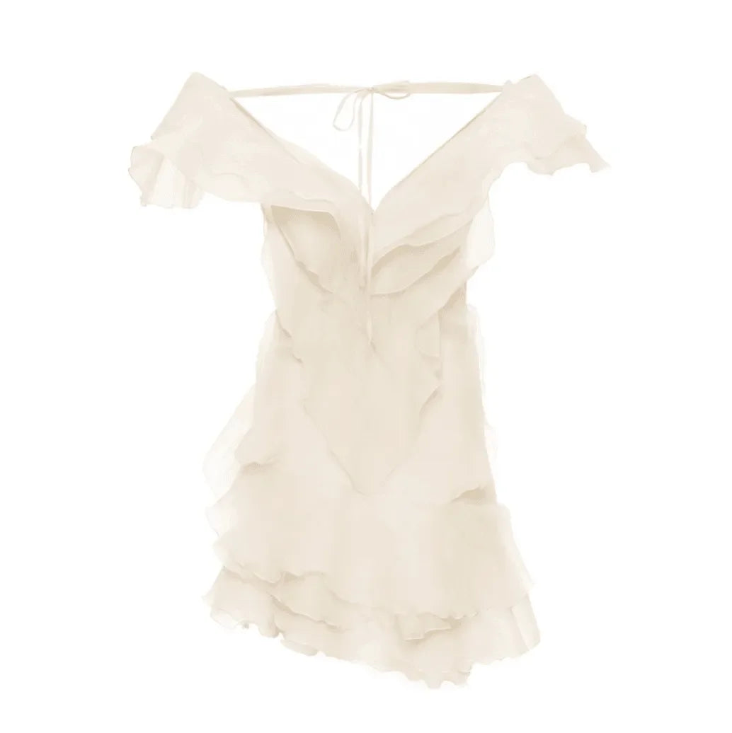 Because Of You Ruffle Layers Ivory Mini Dress