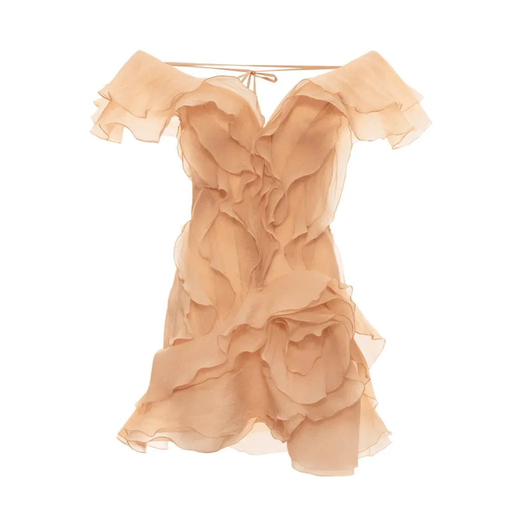Because Of You Ruffle Layers Beige Mini Dress