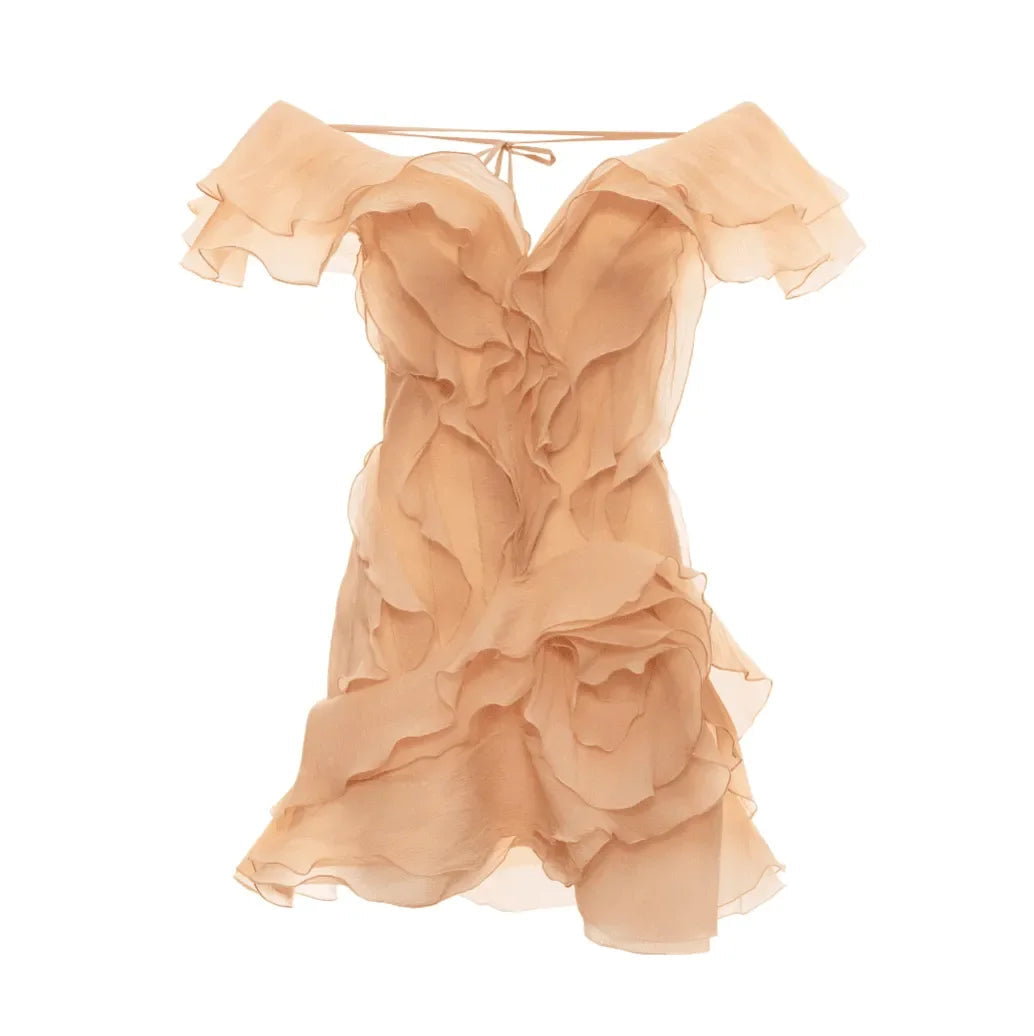 Because Of You Ruffle Layers Beige Mini Dress