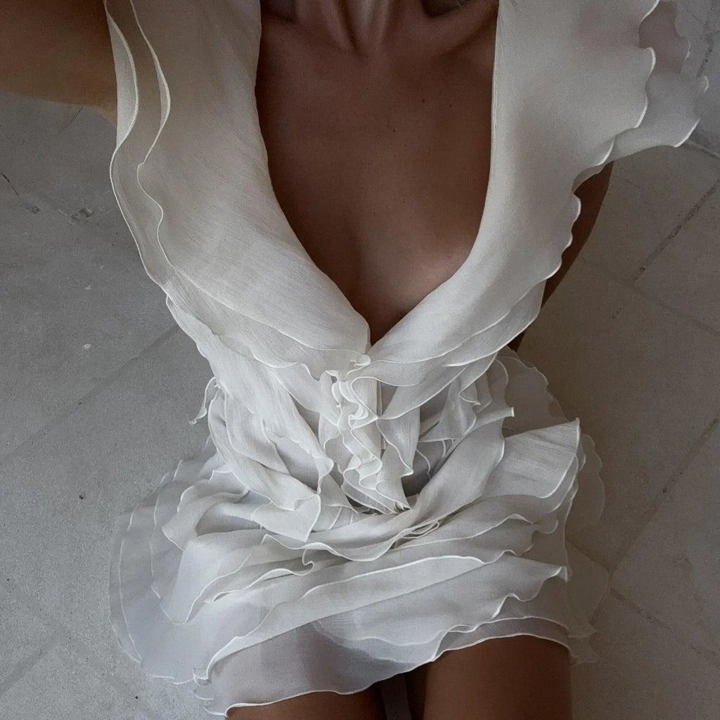 Because Of You Ruffle Layers Ivory Mini Dress
