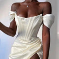 Bella Elegant Ivory Off-Shoulder Corset Dress