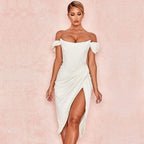 Bella Elegant Ivory Off-Shoulder Corset Dress