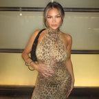 Bengal Beauty Leopard Print Backless Maxi Dress