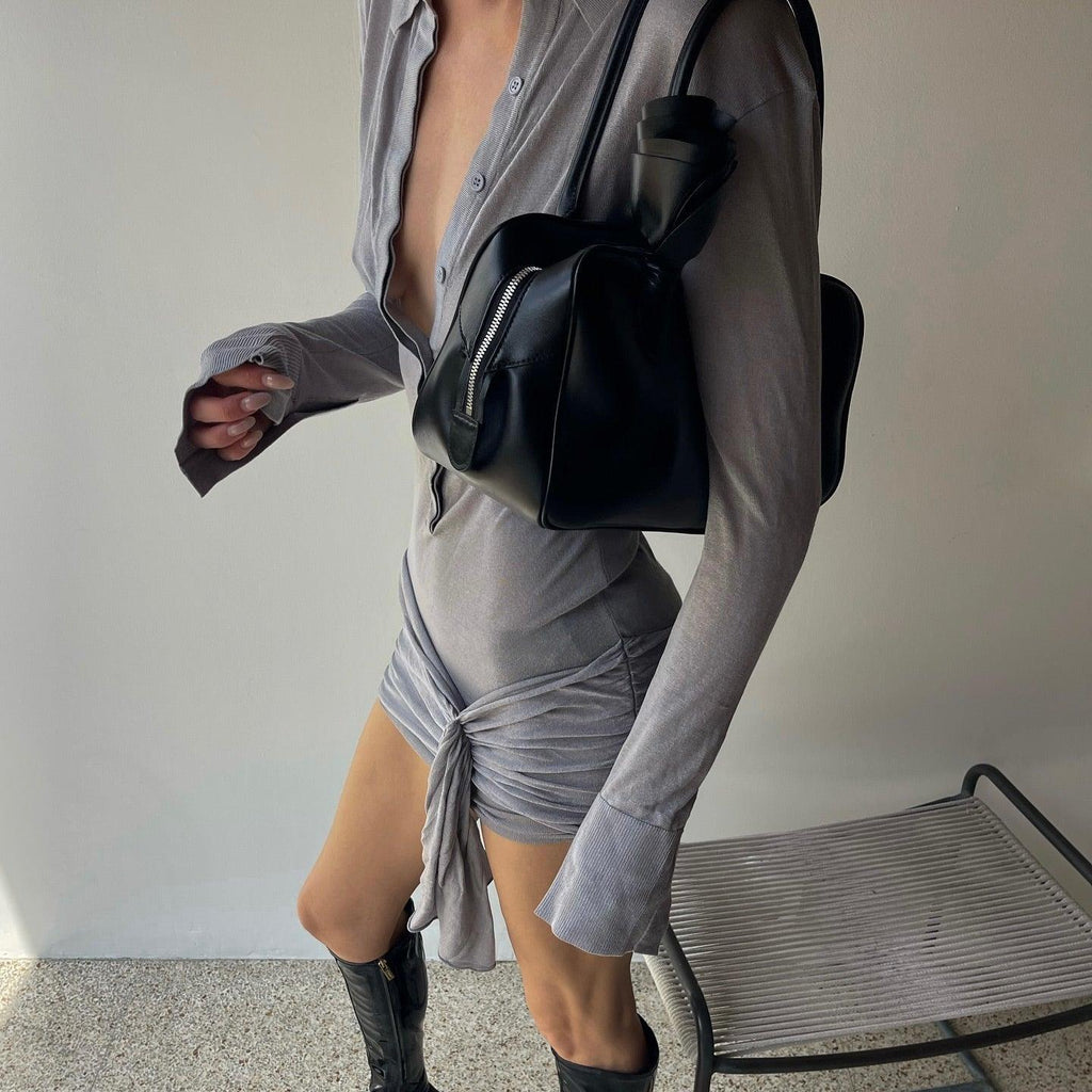 Bets Are Off Long Sleeve Shirt Gray Mini Dress