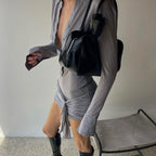 Bets Are Off Long Sleeve Shirt Gray Mini Dress