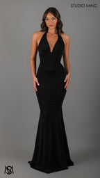 HOURGLASS - Black Fitted Mermaid Formal Dress with V Plunge Neckline