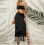 Black two-piece beach cover-up swimwear by 64b136-1e, featuring a stylish, lightweight design for beach or poolside wear.