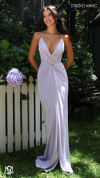 Bloom - Lavender Purple Formal dress | Plunge V neckline draping floral pearl detail