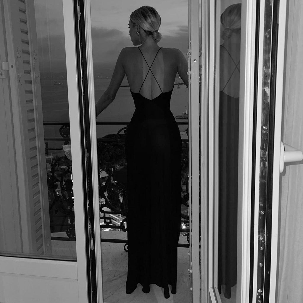 Blossom Bliss Black Backless Maxi Dress