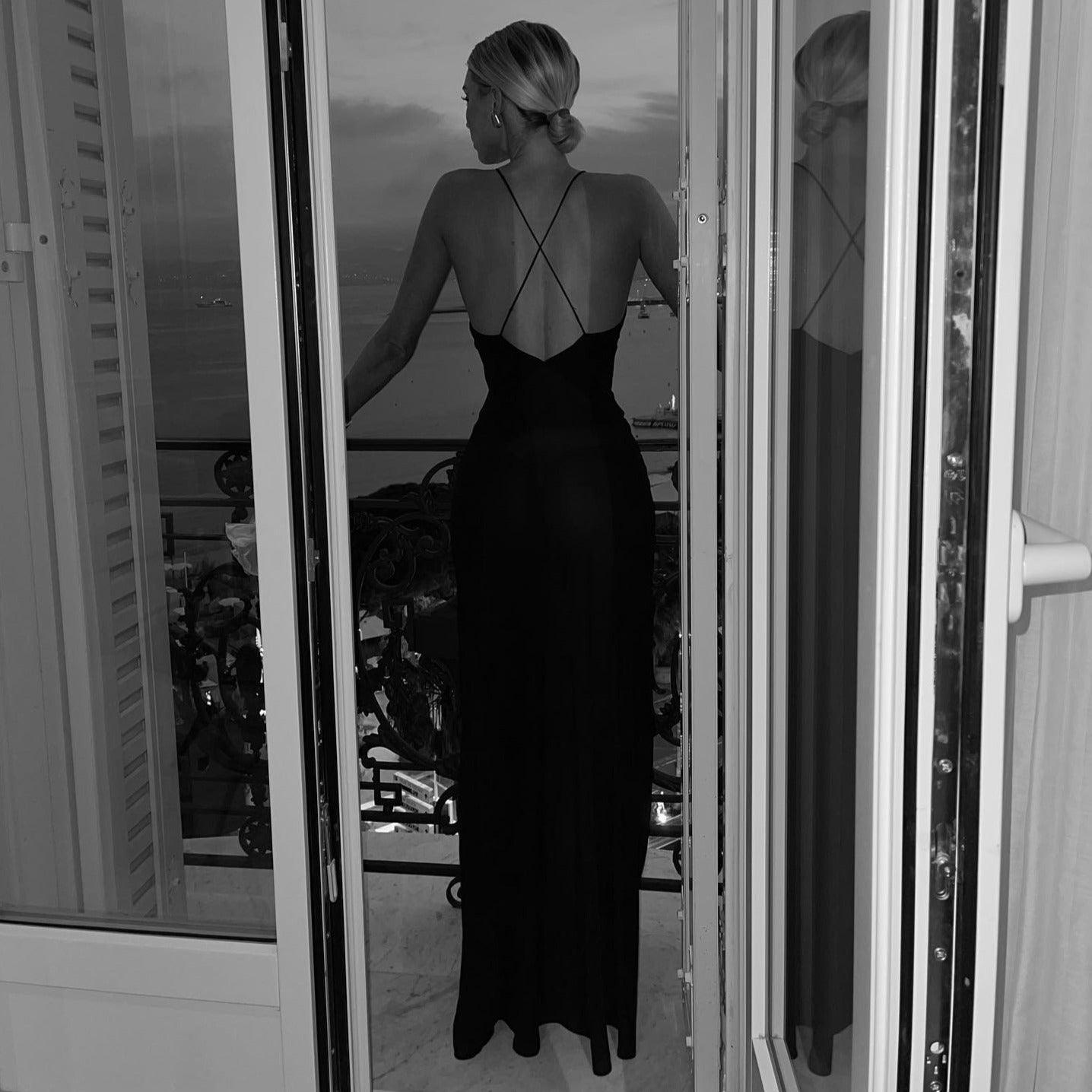 Blossom Bliss Black Backless Maxi Dress