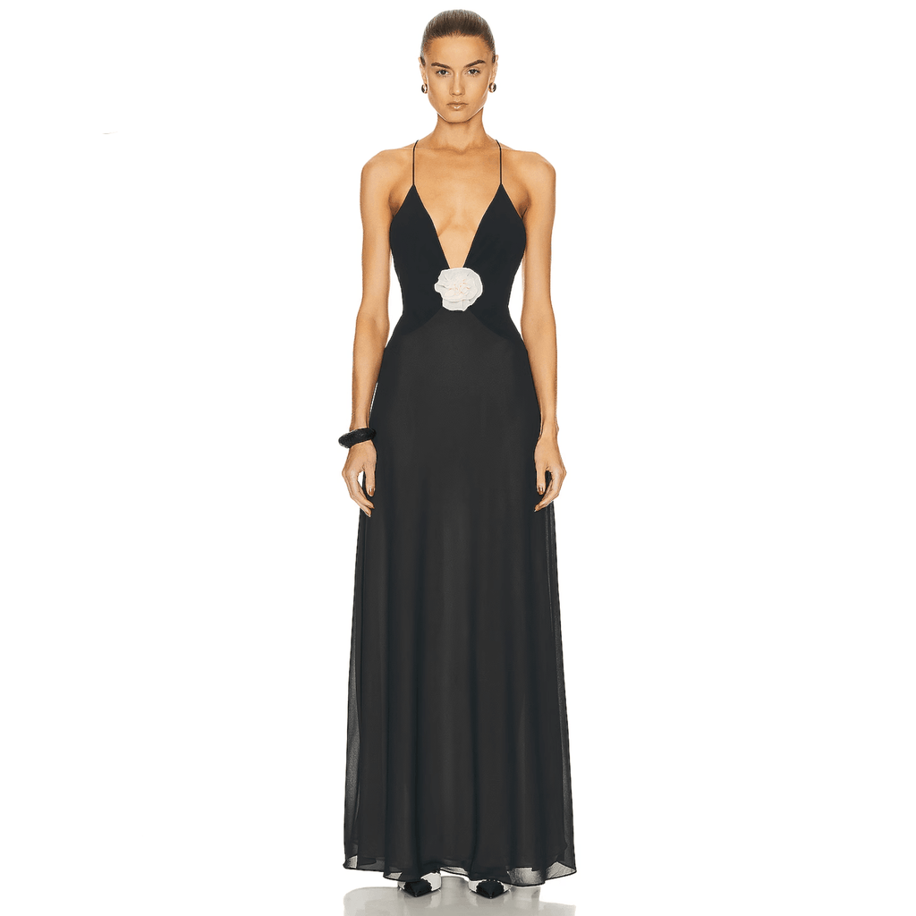 Blossom Bliss Black Backless Maxi Dress