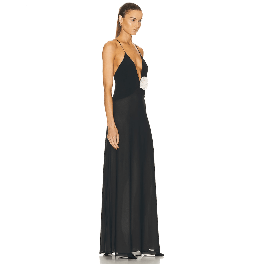 Blossom Bliss Black Backless Maxi Dress