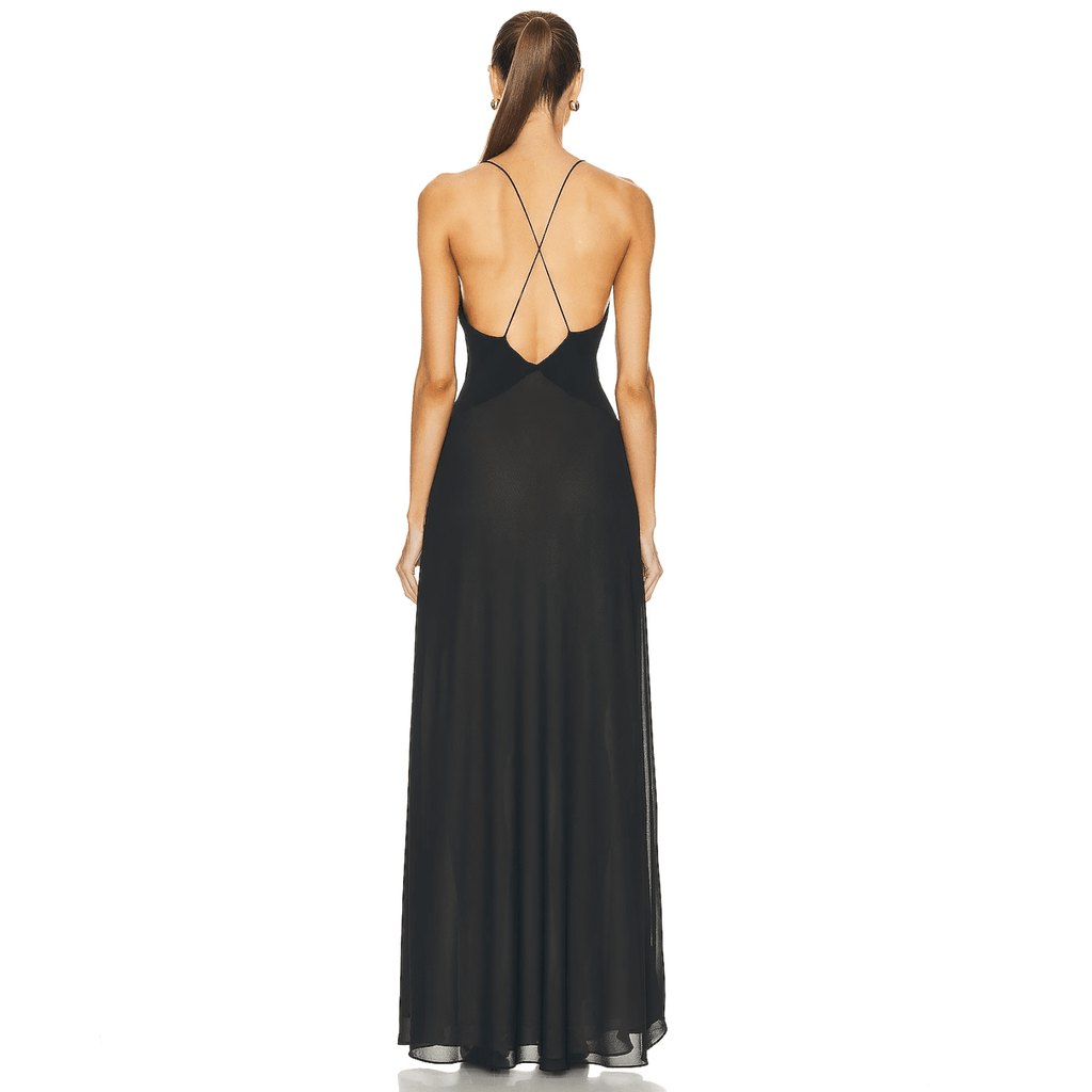 Blossom Bliss Black Backless Maxi Dress