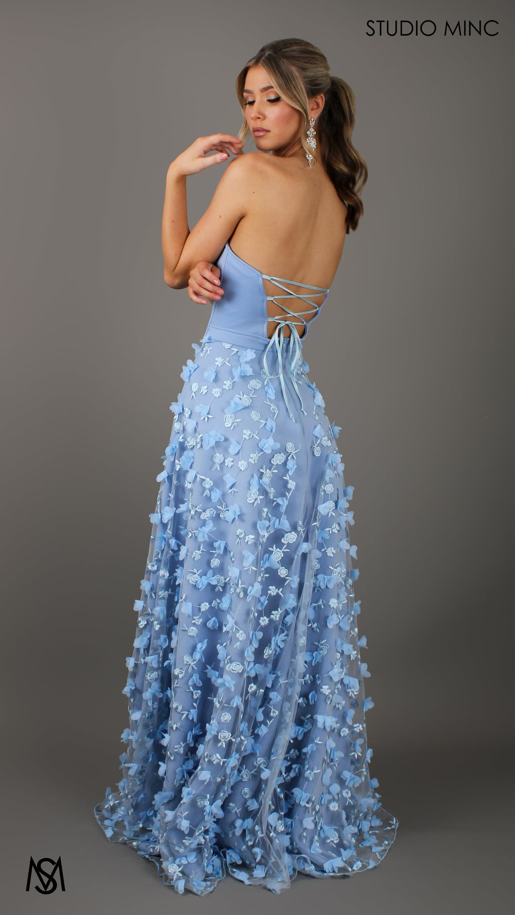 Daydream - Baby Blue Corset Formal Gown with 3D flowers