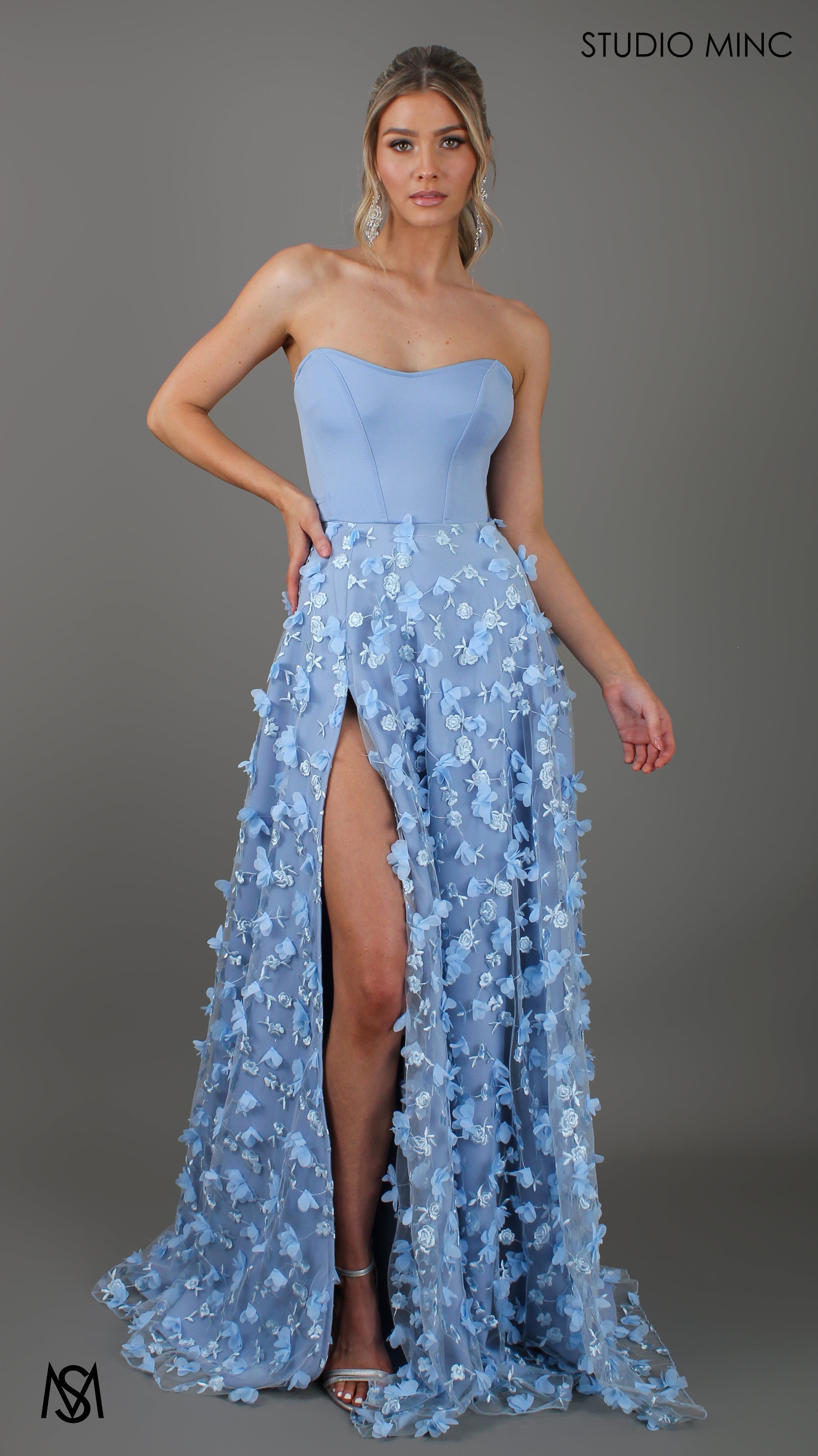 Daydream - Baby Blue Corset Formal Gown with 3D flowers