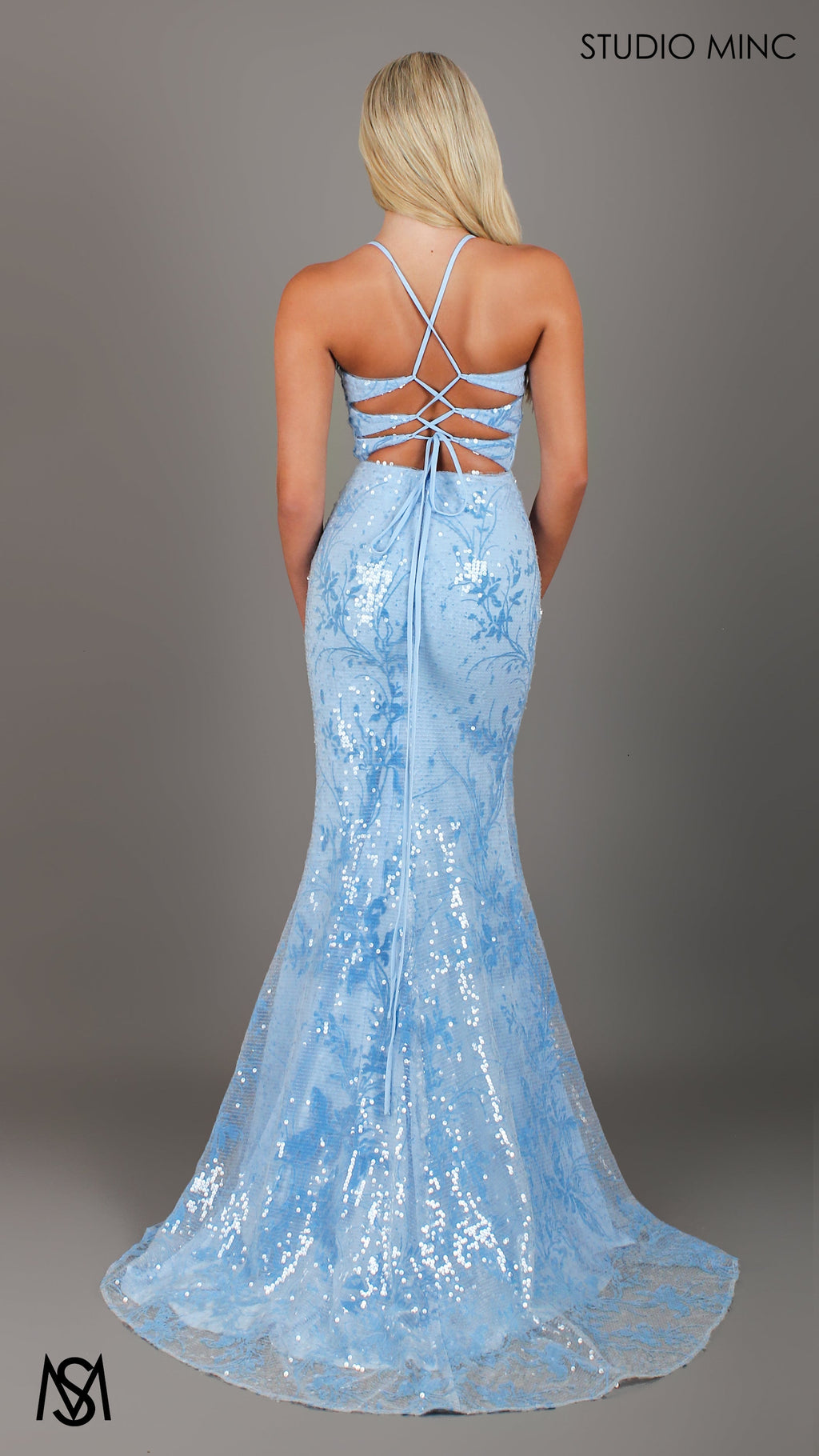 Peony - Light Blue Formal Dress | Two tone floral sequin fitted mermaid lace up