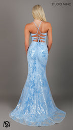 Peony - Light Blue Formal Dress | Two tone floral sequin fitted mermaid lace up