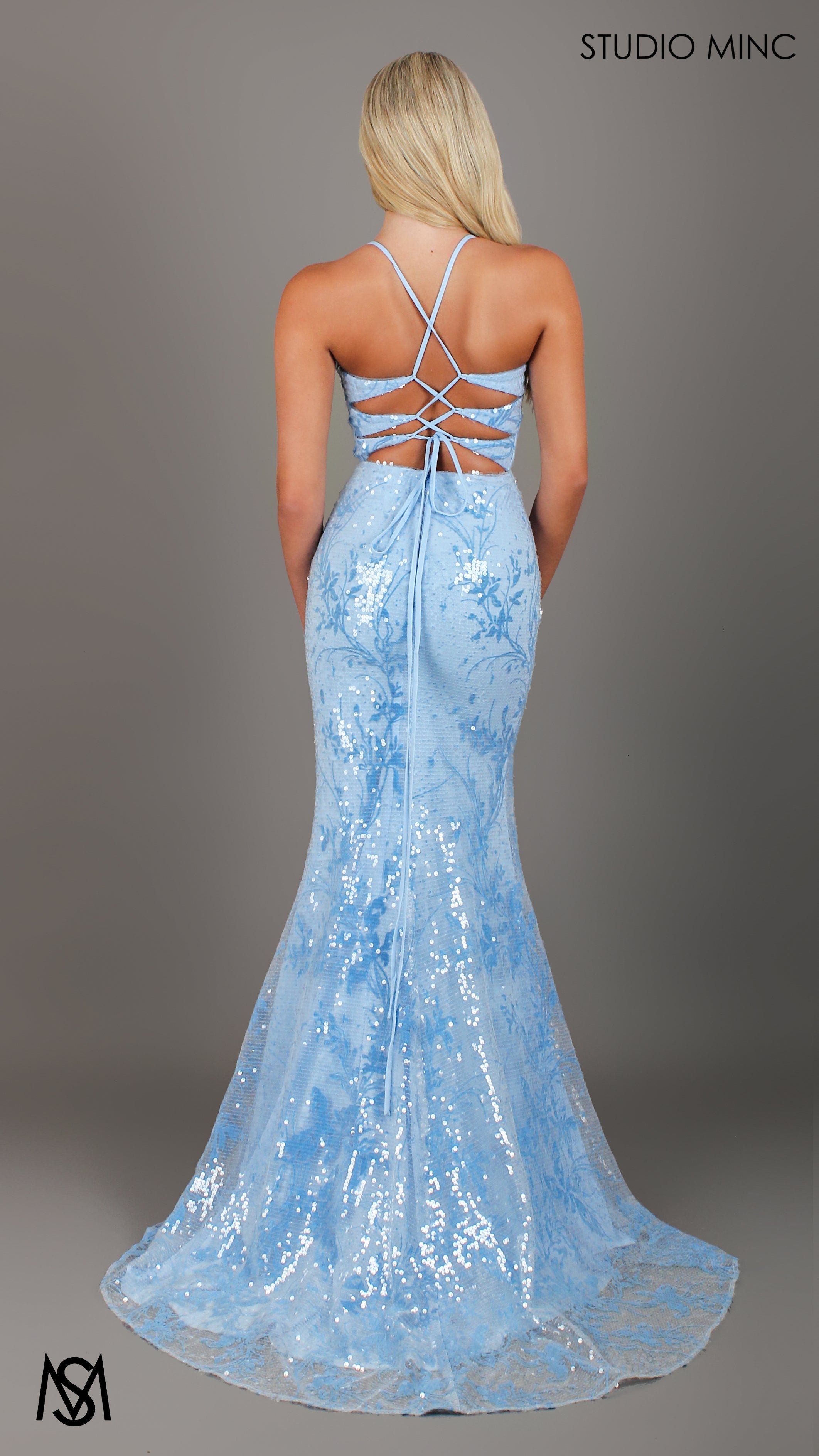 Peony - Light Blue Formal Dress | Two tone floral sequin fitted mermaid lace up
