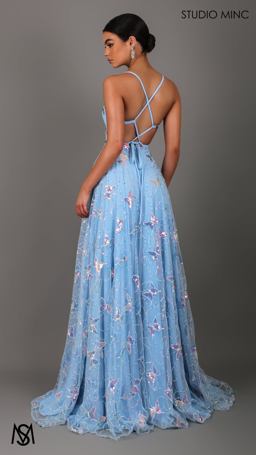 EUPHORIA - Blue Formal Gown with butterfly Sequin embellishment