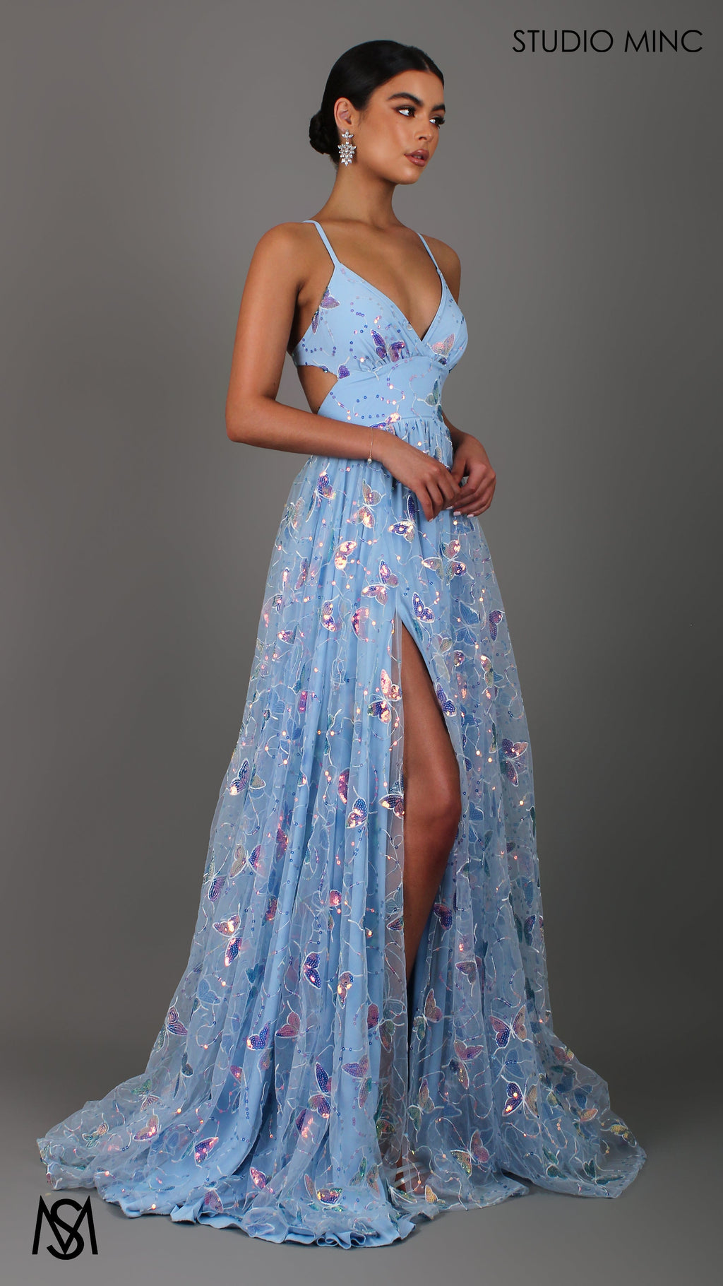 EUPHORIA - Blue Formal Gown with butterfly Sequin embellishment