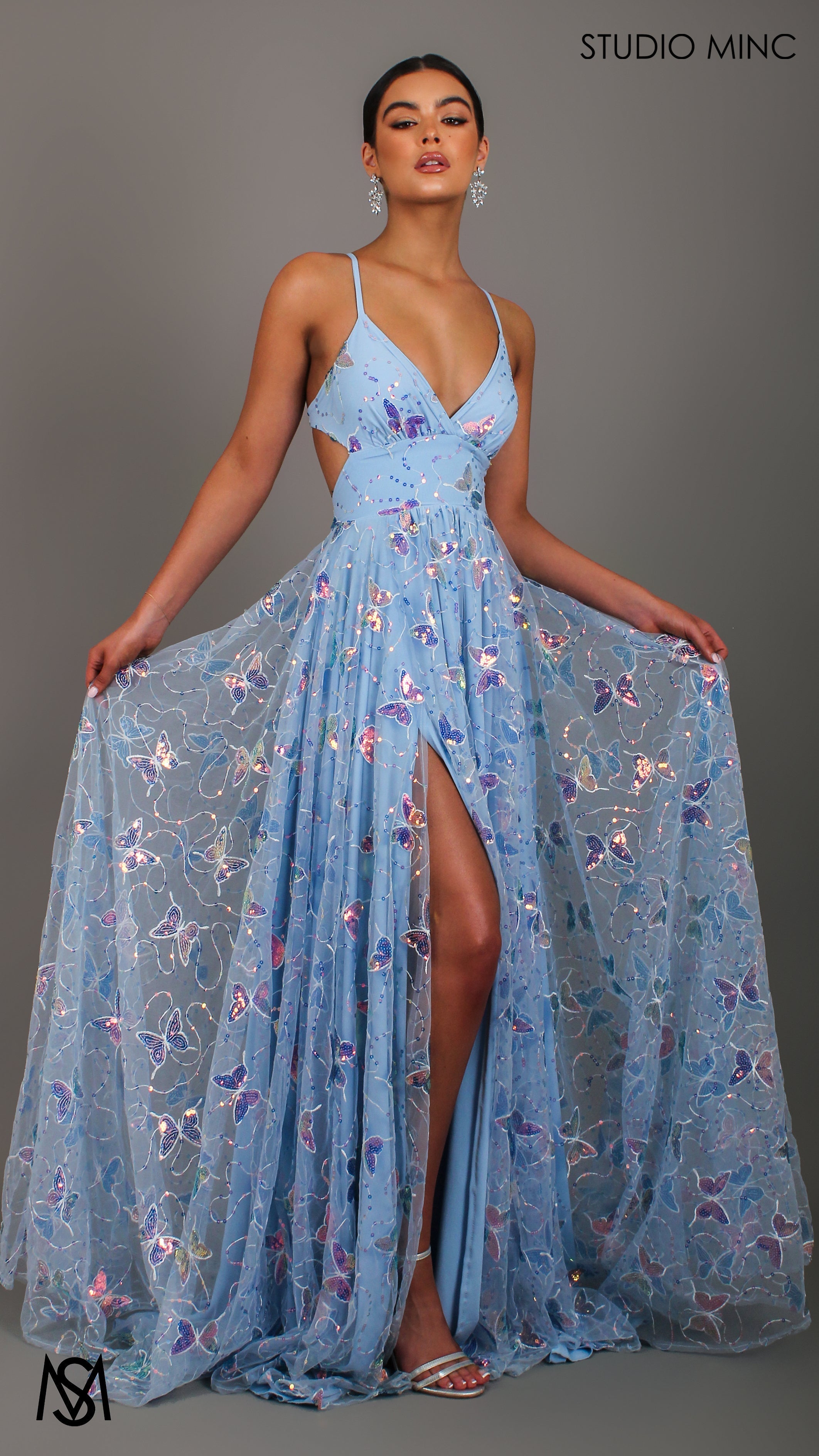 EUPHORIA - Blue Formal Gown with butterfly Sequin embellishment