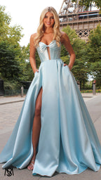 Madeleine - Light Blue formal Dress | Strapless twist corset Mikado satin ball gown