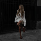 BouChic Pleated Shirt Mini Dress with Floral Belt