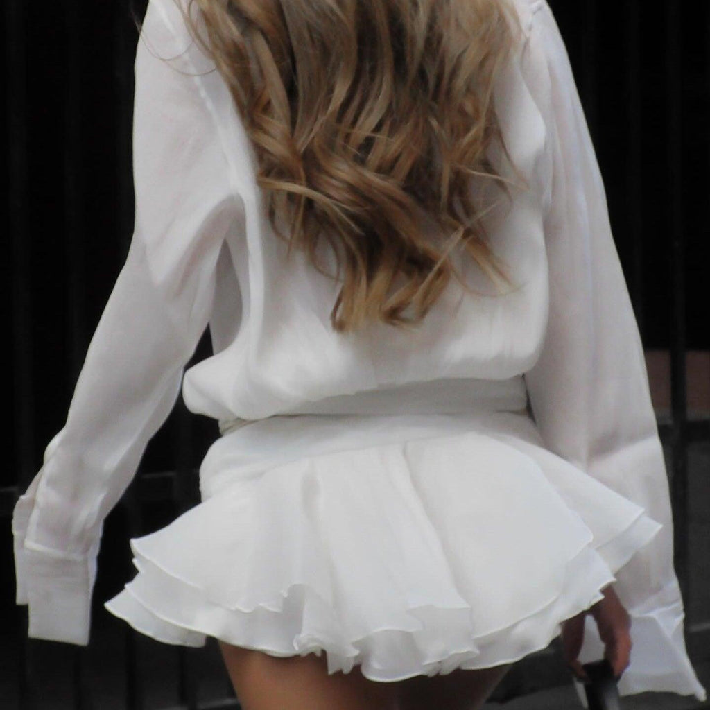 BouChic Pleated Shirt Mini Dress with Floral Belt
