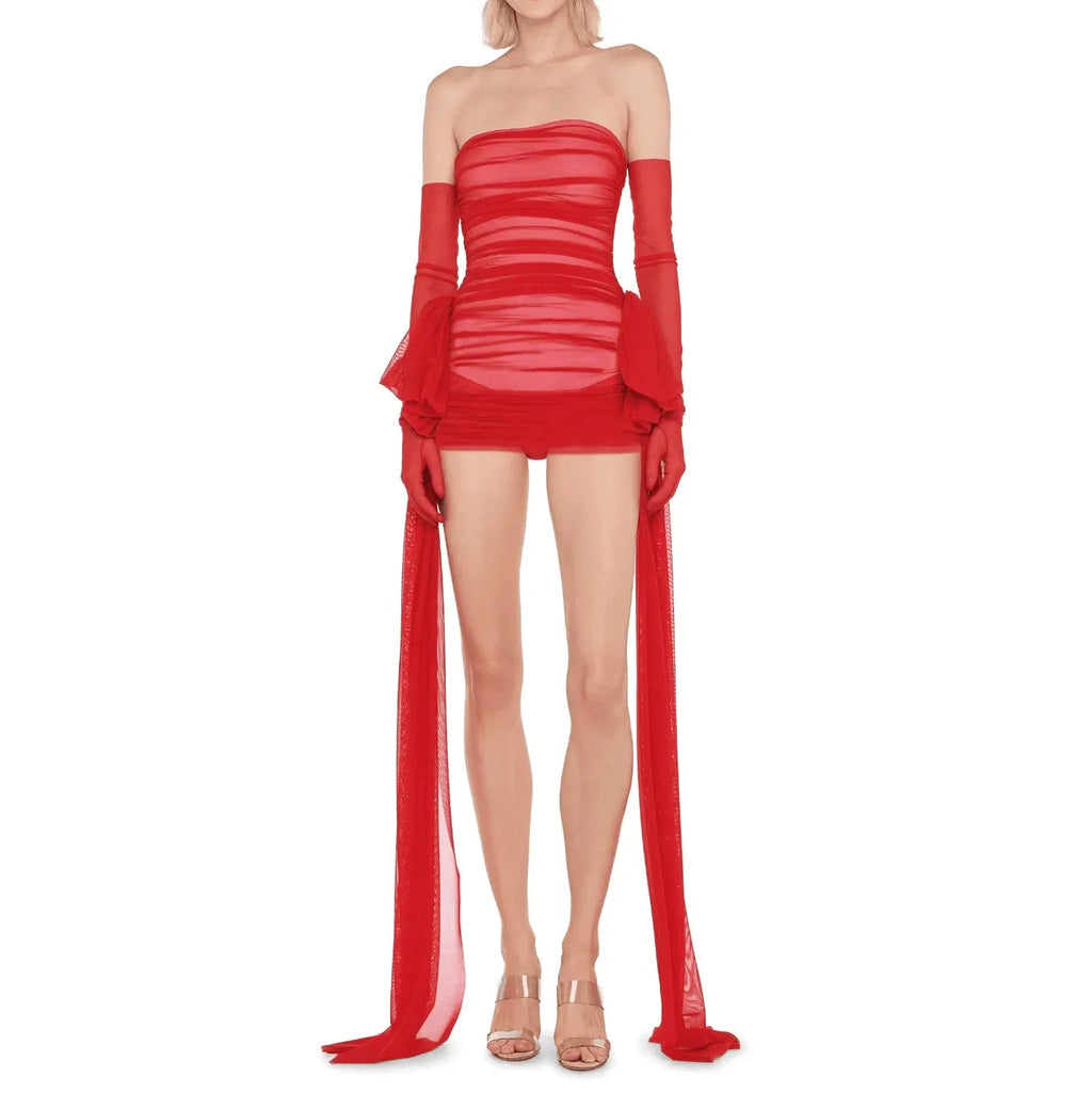 Bring That Energy Red Ruched Mini Dress