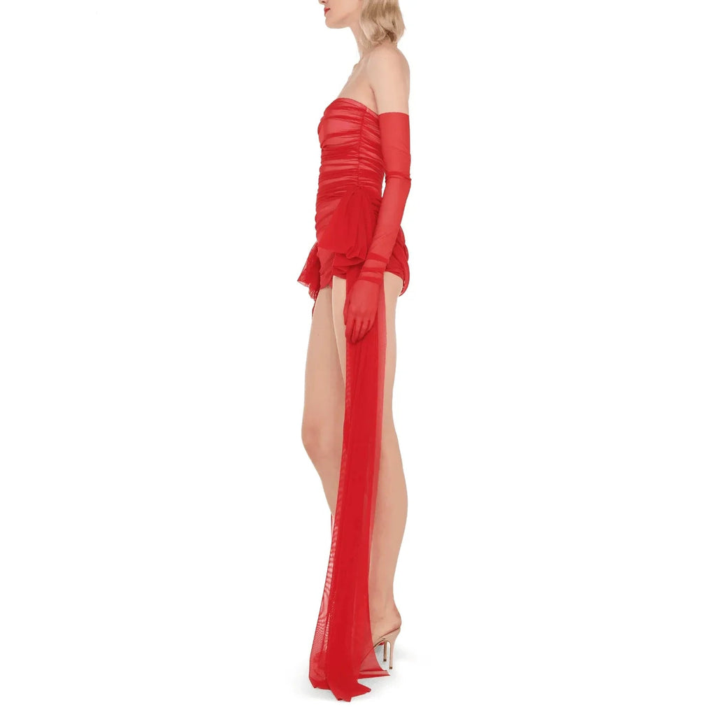 Bring That Energy Red Ruched Mini Dress
