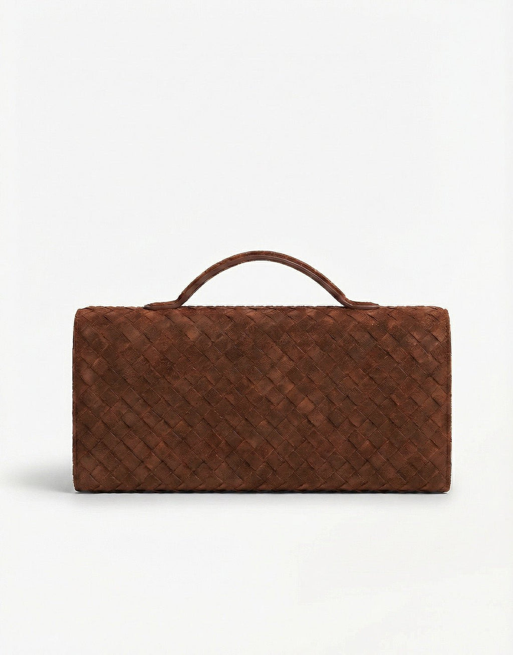 Bruine Suede Gouden Detail Clutch - Tas