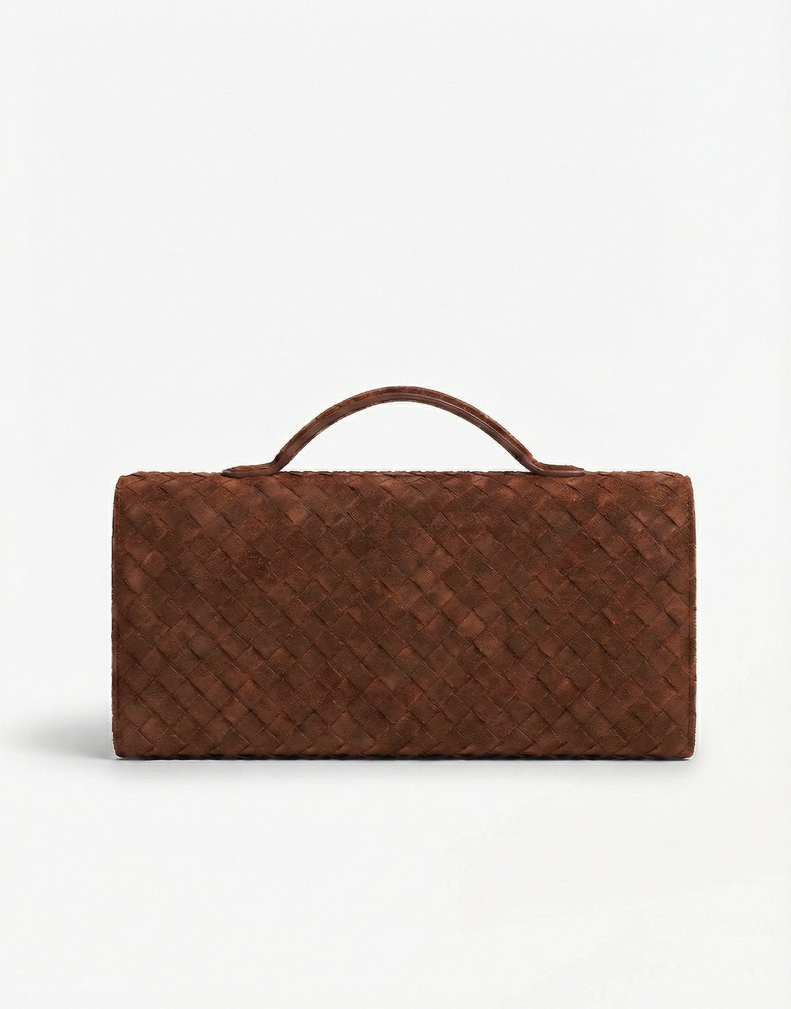 Bruine Suede Gouden Detail Clutch - Tas