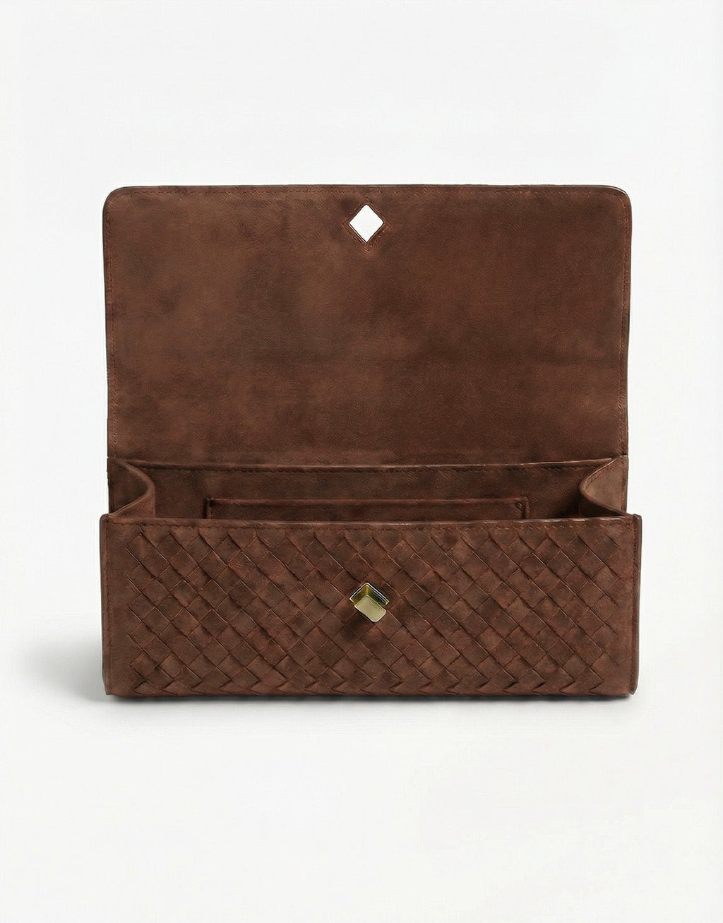 Bruine Suede Gouden Detail Clutch - Tas