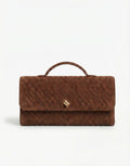 Bruine Suede Gouden Detail Clutch - Tas