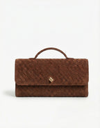 Bruine Suede Gouden Detail Clutch - Tas