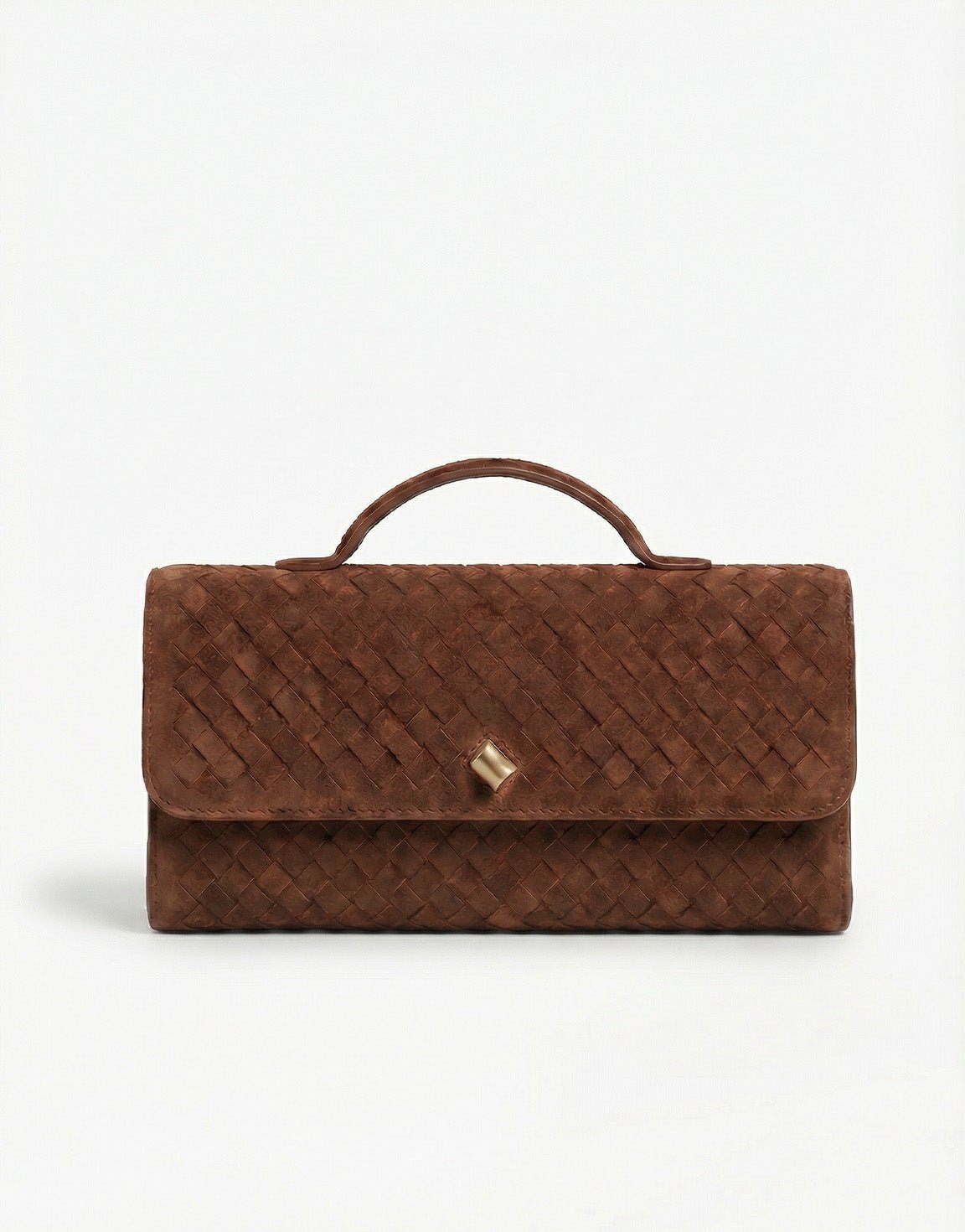Bruine Suede Gouden Detail Clutch - Tas