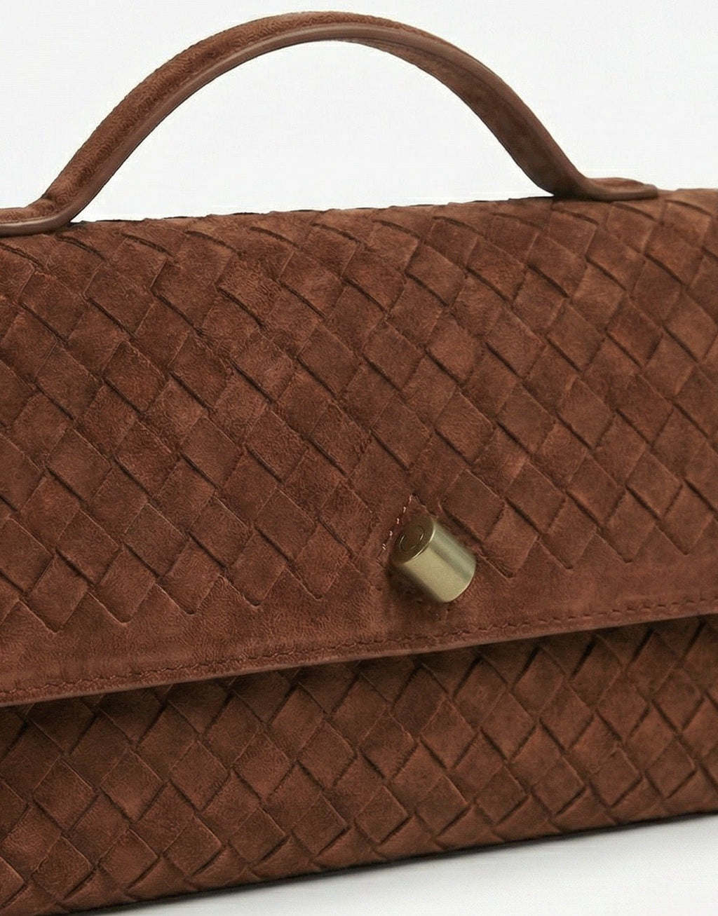 Bruine Suede Gouden Detail Clutch - Tas