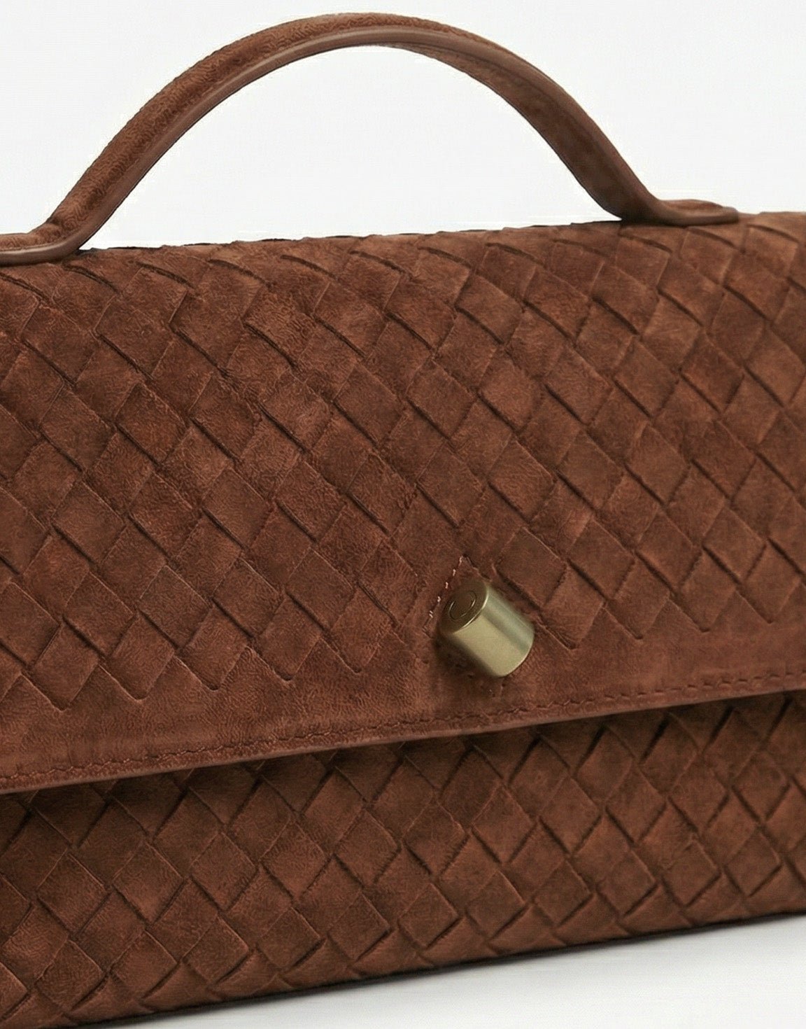 Bruine Suede Gouden Detail Clutch - Tas