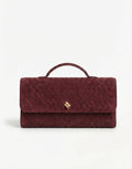 Burgundy Suede Gouden Detail Clutch - Tas