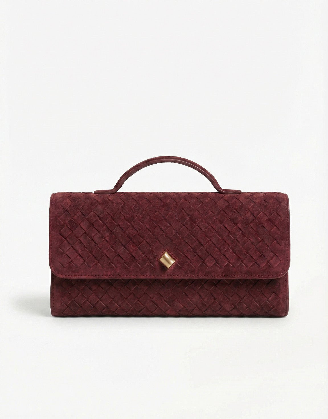 Burgundy Suede Gouden Detail Clutch - Tas