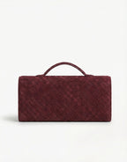 Burgundy Suede Gouden Detail Clutch - Tas
