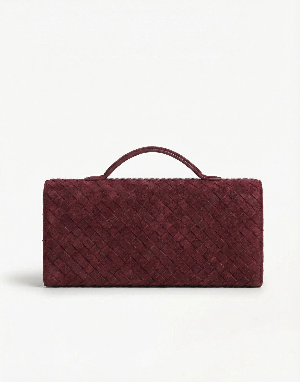 Burgundy Suede Gouden Detail Clutch - Tas
