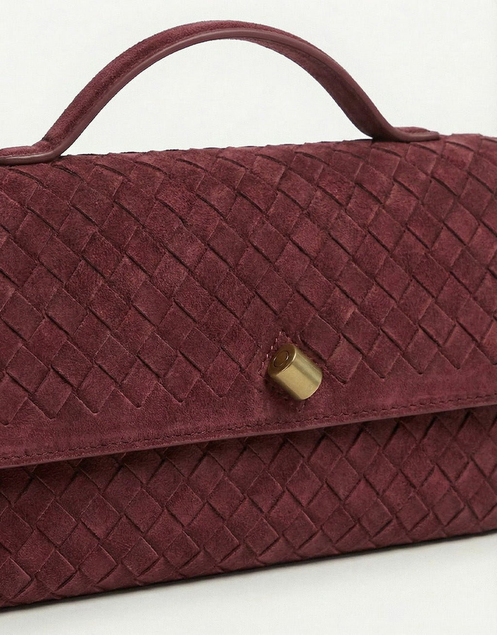 Burgundy Suede Gouden Detail Clutch - Tas